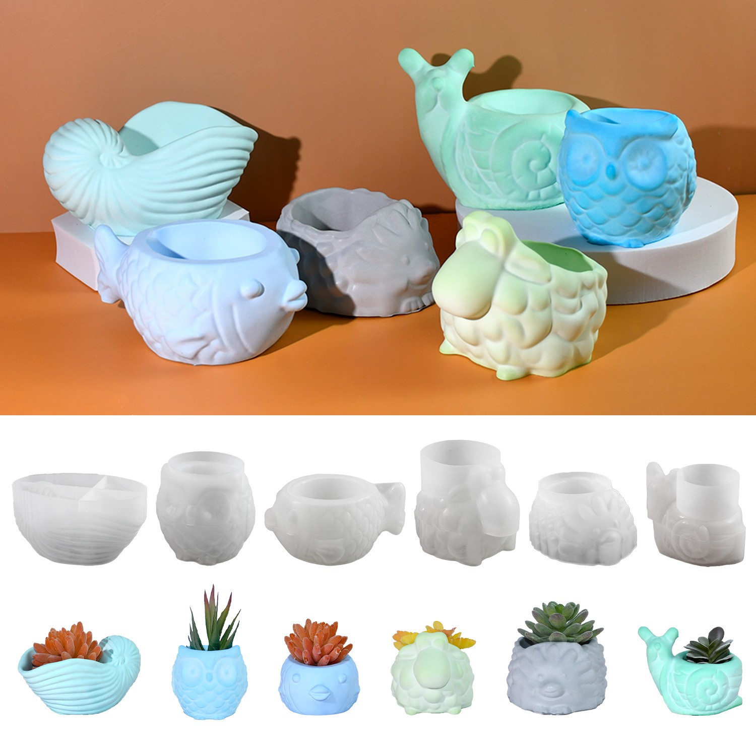 3D Animal Flower Pot Silicone  - đánh giá và giá Succulent Set